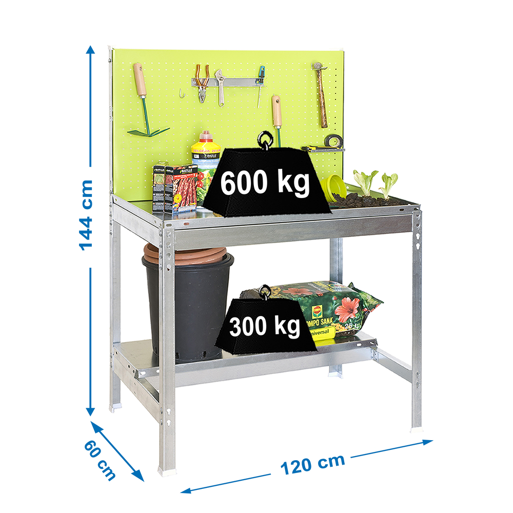 Établi de jardin - 1445x1200x600 - 2 niveaux Vert - SIMON RACK - 8435104941683