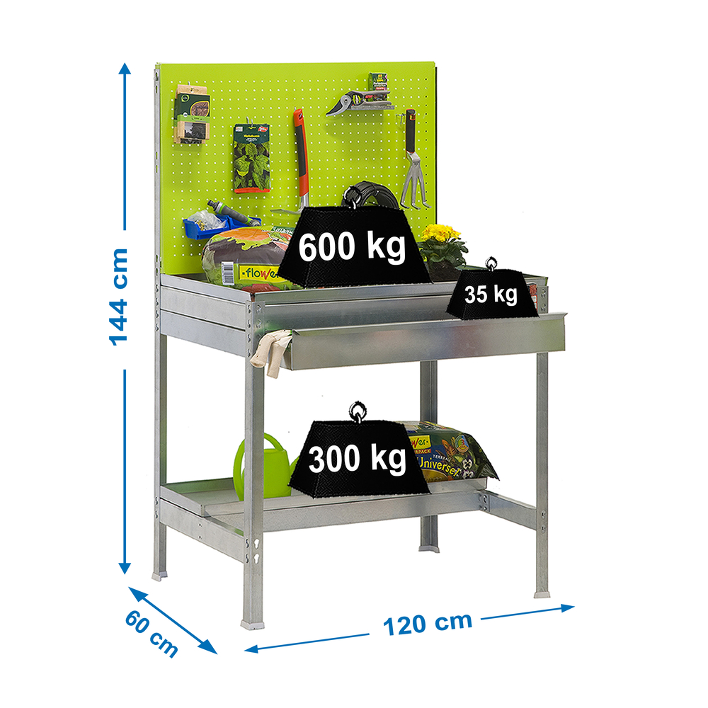 Établi de jardin - 1445x1200x600 - 2 niveaux Vert - SIMON RACK - 8435104941706