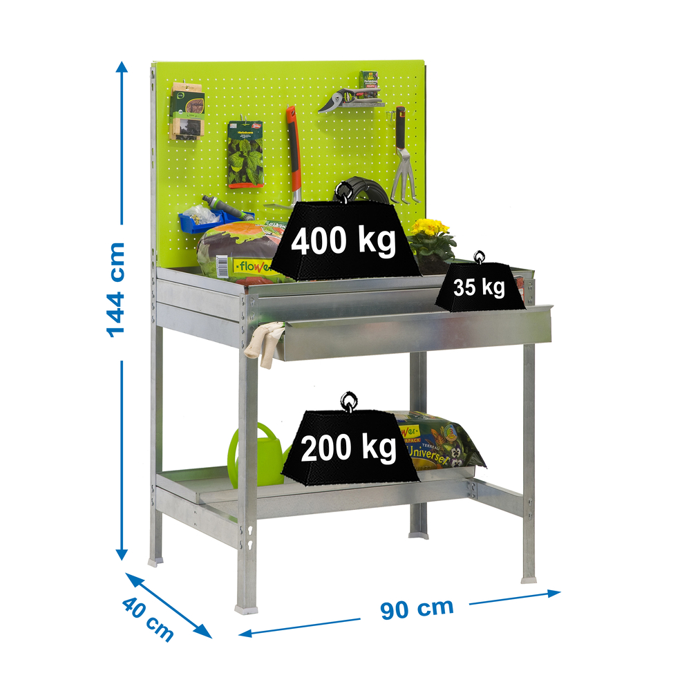 Établi de jardin - 1445x900x400 - 2 niveaux Vert - SIMON RACK - 8435104942260