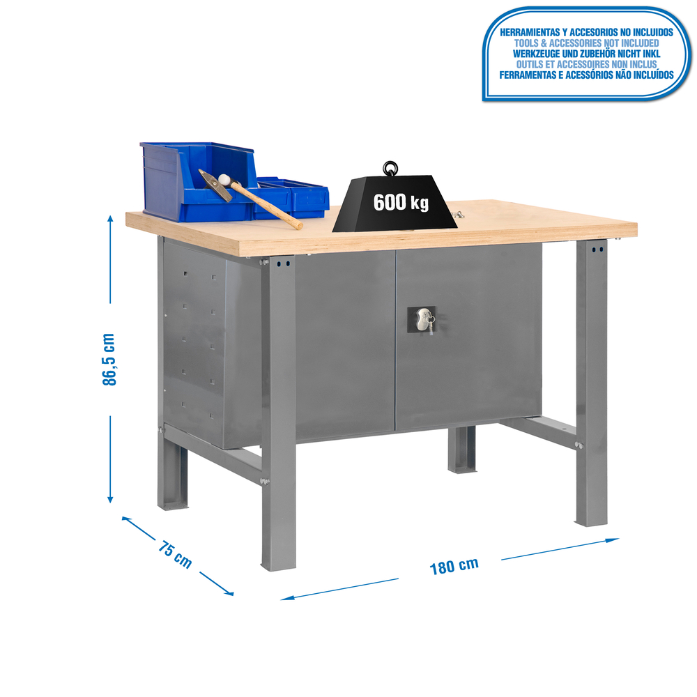 Kit établi Bricolage - 865x1800x750 - 1 niveau Gris/Bois - SIMON RACK - 8435104942642
