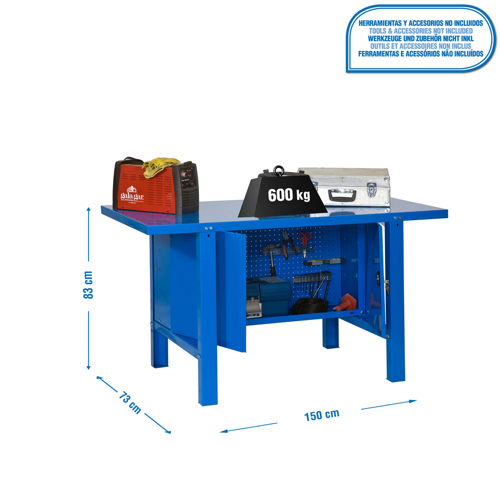 Kit établi mobile Bricolage - 830x1500x730 - 1 niveau Bleu - SIMON RACK - 8435104942673