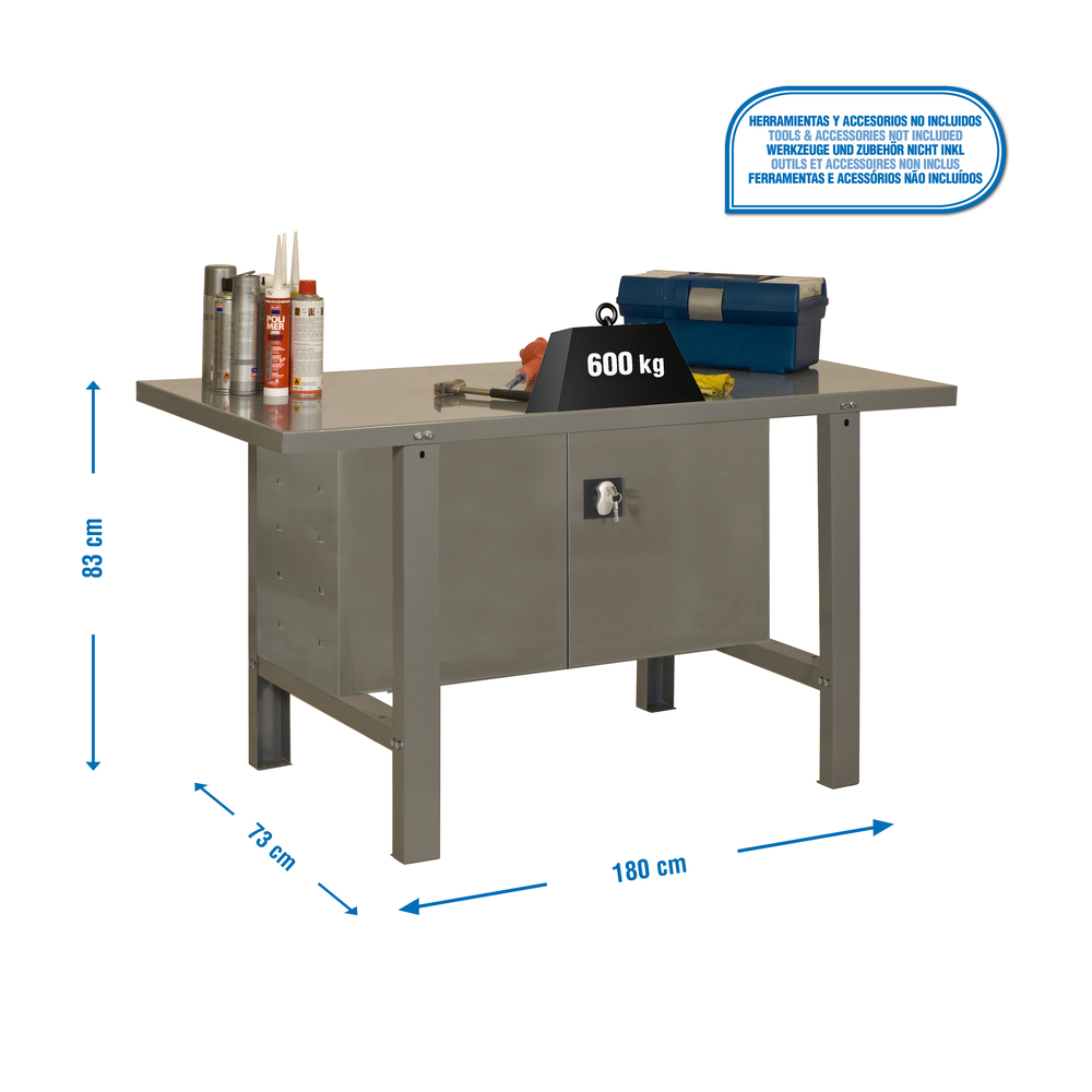 Kit établi Bricolage - 830x1800x730 - 1 niveau Gris - SIMON RACK - 8435104942703
