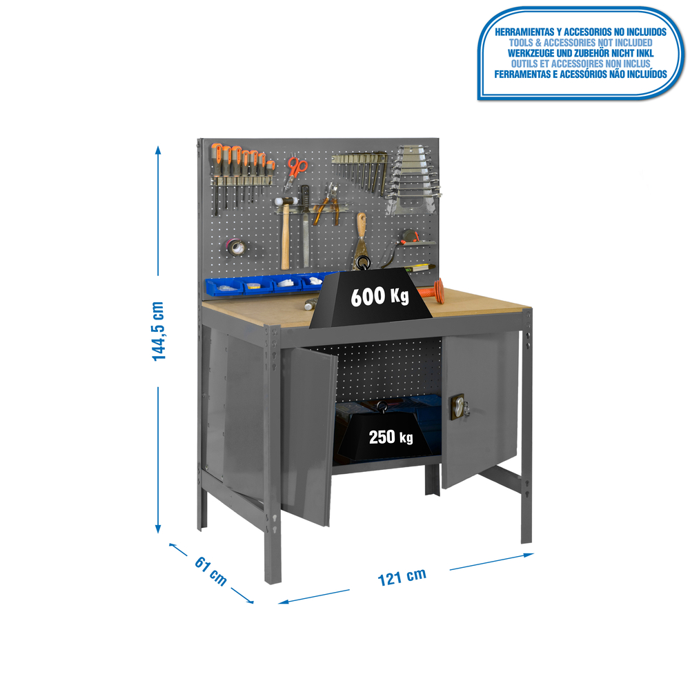 Kit établi Bricolage - 1445x1210x610 - 1 niveau Gris/Bois - SIMON RACK - 8435104942758