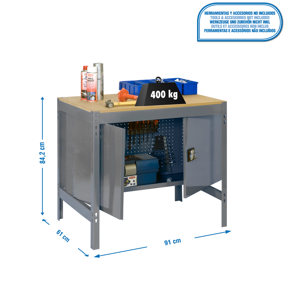 Kit établi Bricolage - 842x910x610 - 1 niveau Gris/Bois - SIMON RACK - 8435104942901