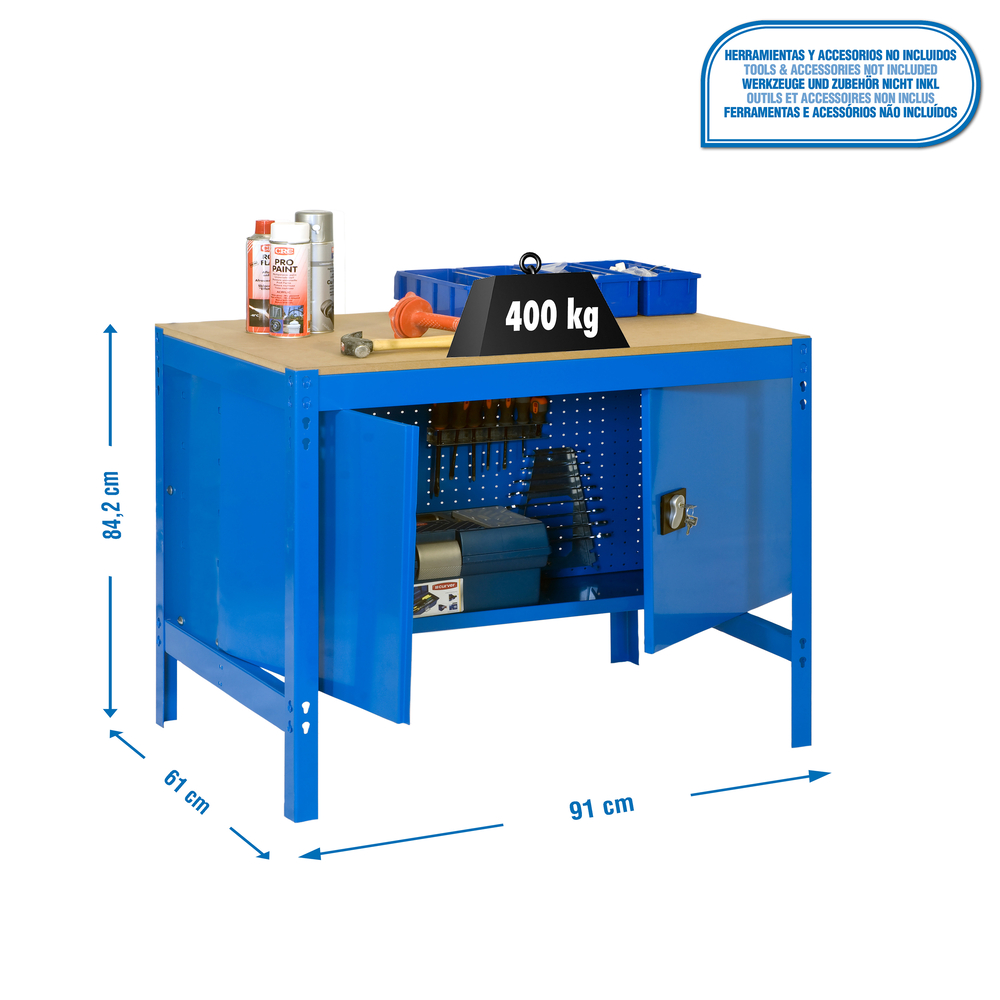 Kit établi Bricolage - 842x910x610 - 1 niveau Bleu/Bois - SIMON RACK - 8435104942918