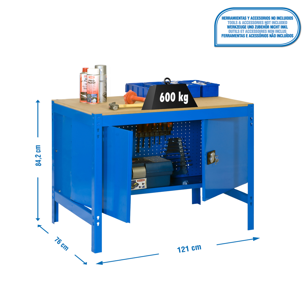 Kit établi Bricolage - 842x1210x760 - 1 niveau Bleu/Bois - SIMON RACK - 8435104942932