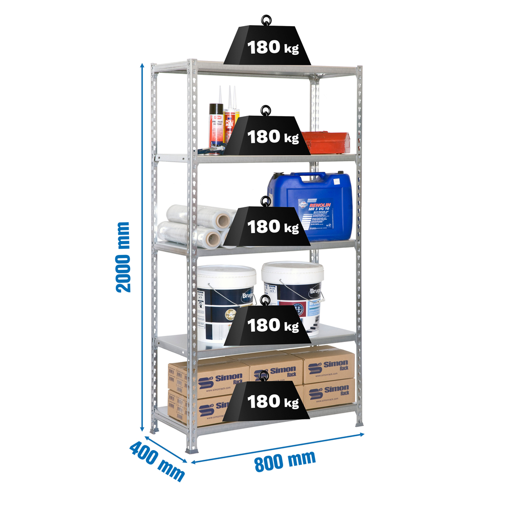 Rayonnage métallique léger sans vis 1800x800x400 - 5 niveaux Gris - SIMON RACK - 8435104943205