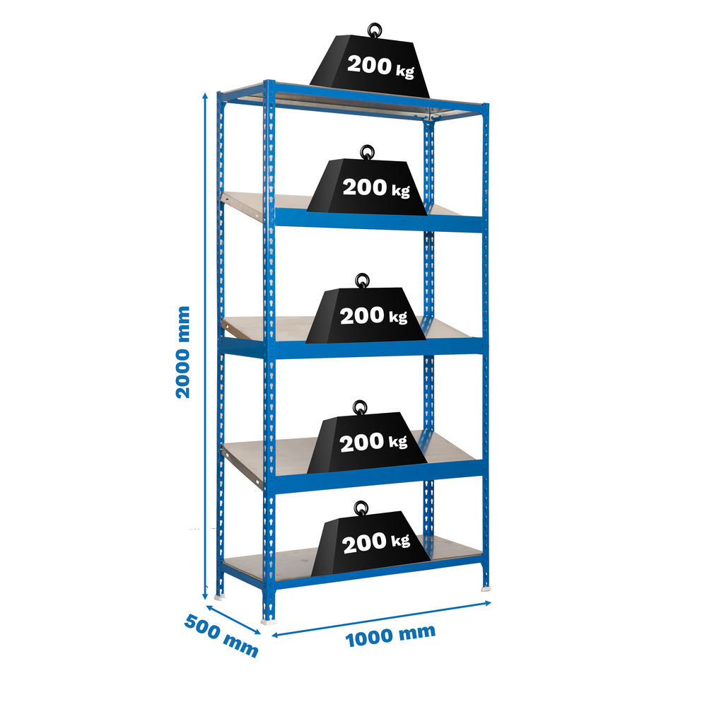 Étagère en kit charge légère sans vis 2000x1000x500 - 5 niveaux Bleu - SIMON RACK - 8435104944035