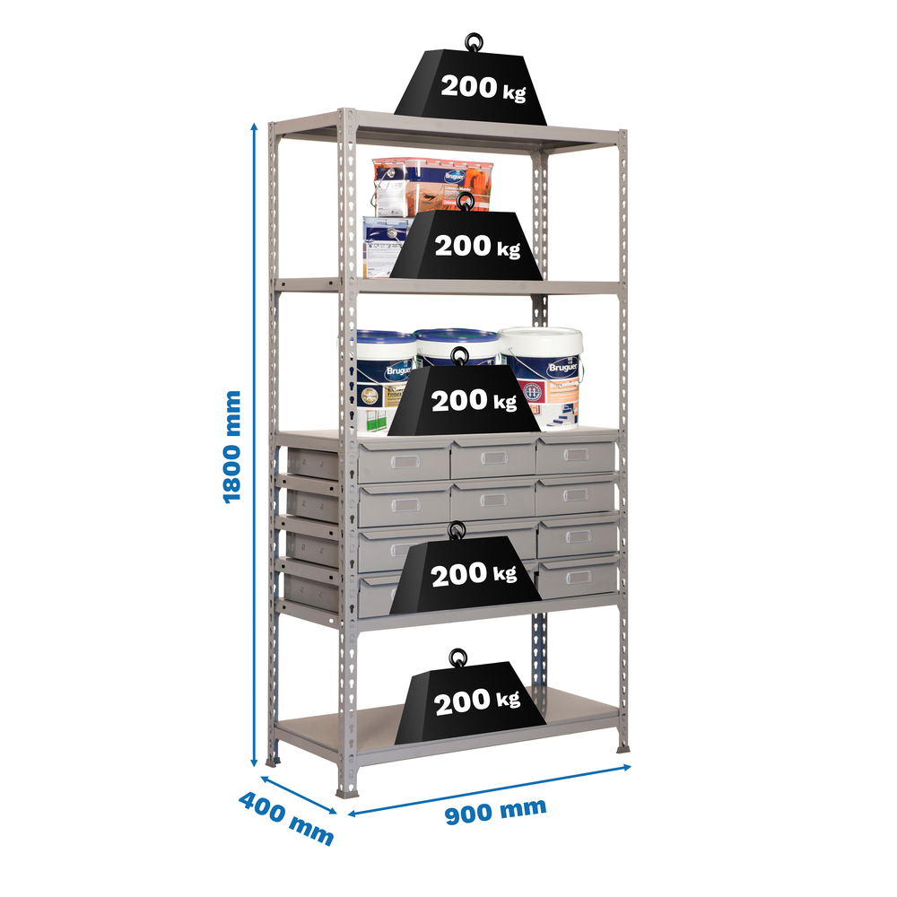 Rayonnage léger tri de bouteille sans vis 1800x900x400 - 5 niveaux Gris - SIMON RACK - 8435104944042