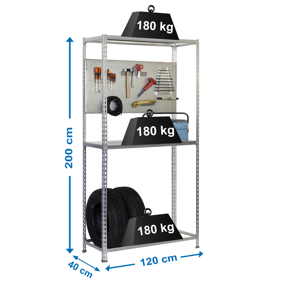 Rayonnage pour garage auto - 2000x1200x400 - 3 niveaux Galvanisé - SIMON RACK - 8435104944127