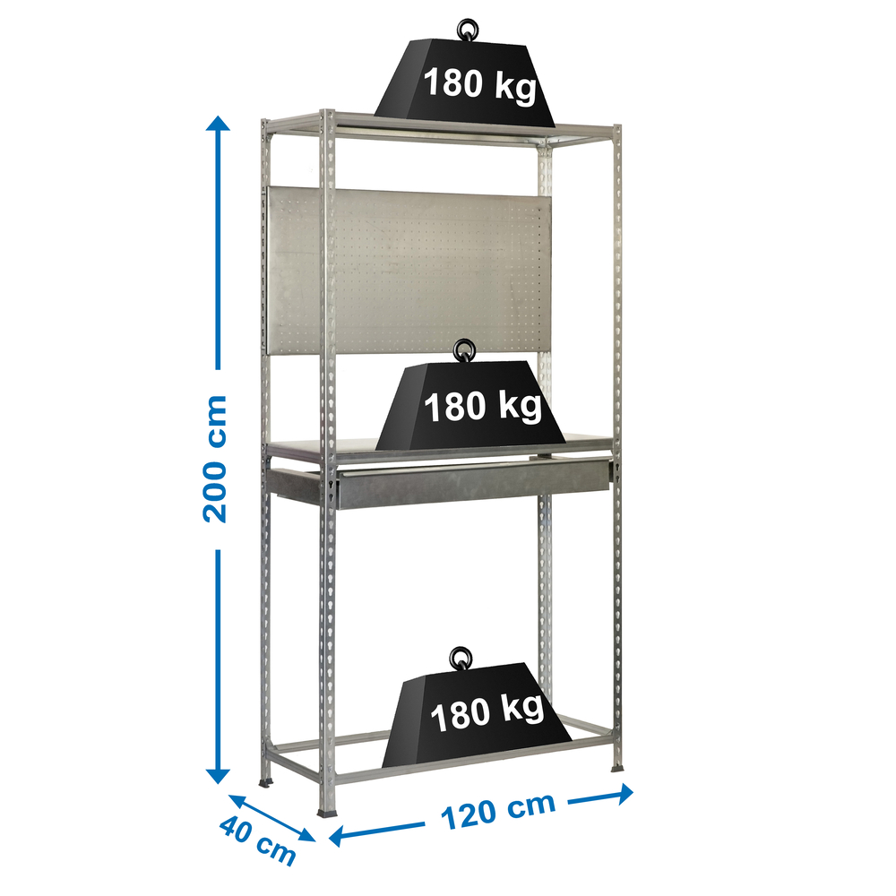 Rayonnage pour garage auto - 2000x1200x400 - 3 niveaux Galvanisé - SIMON RACK - 8435104944189
