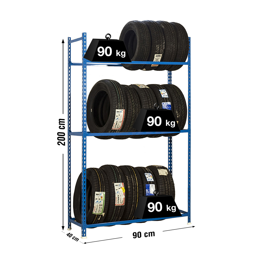 Rayonnage pour garage auto - 2000x900x400 - 3 niveaux Bleu - SIMON RACK - 8435104944424