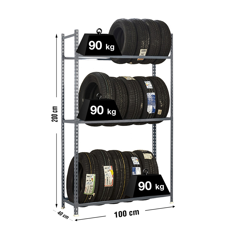 Rayonnage pour garage auto - 2000x1000x400 - 3 niveaux Gris - SIMON RACK - 8435104944462