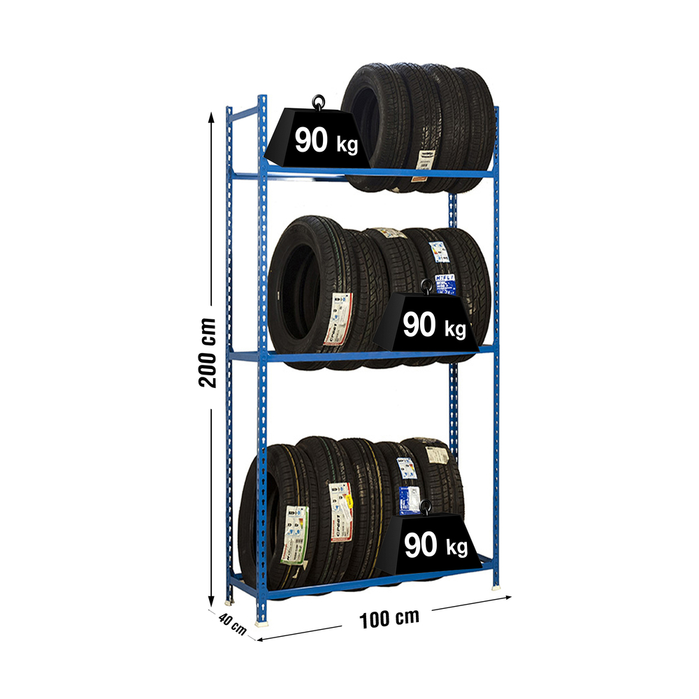 Rayonnage pour garage auto - 2000x1000x400 - 3 niveaux Bleu - SIMON RACK - 8435104944486