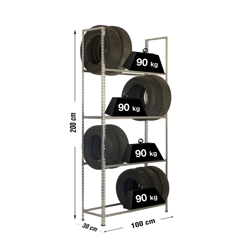 Rayonnage pour garage auto - 2000x1000x300 - 4 niveaux Galvanisé - SIMON RACK - 8435104944592
