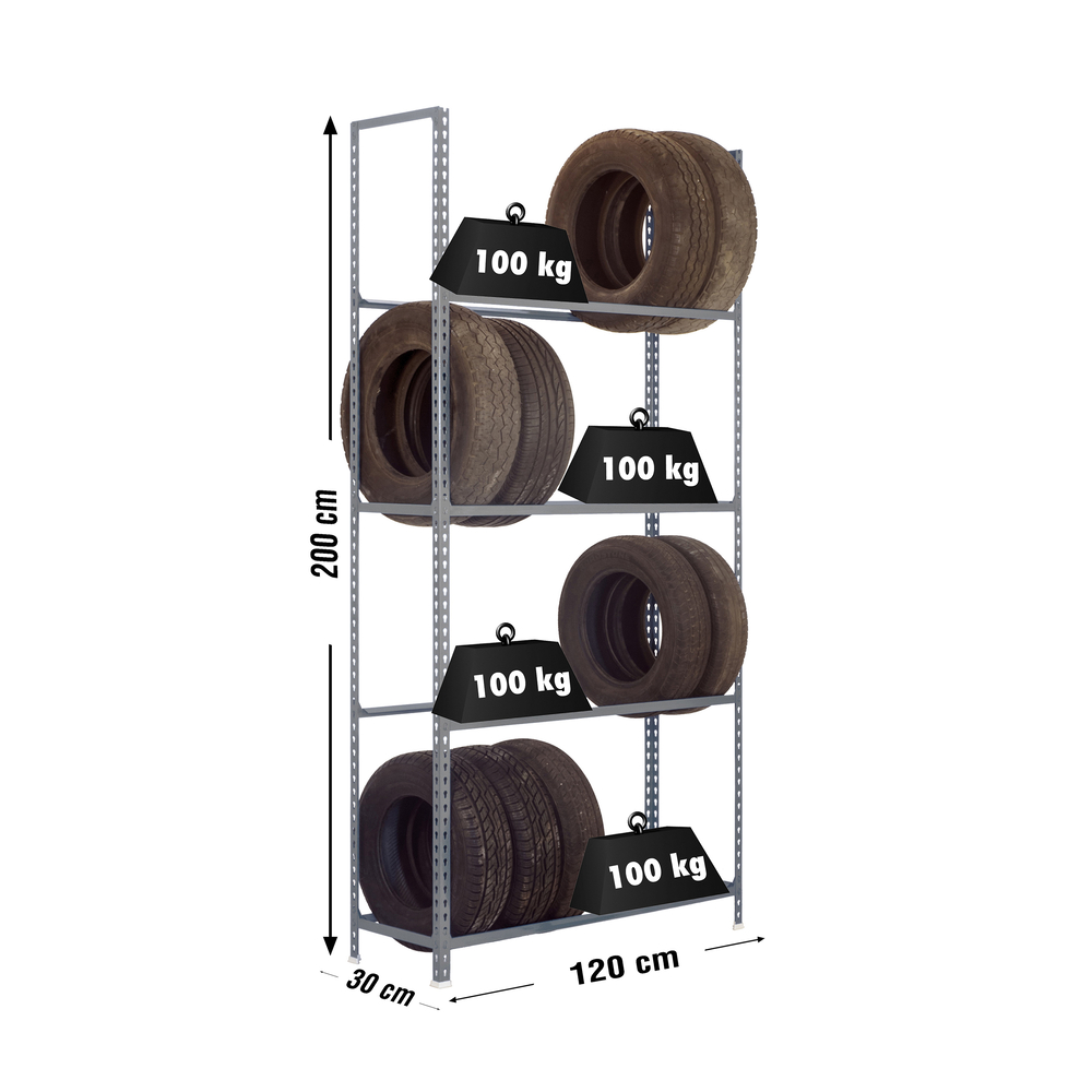 Rayonnage pour garage auto - 2000x1200x300 - 4 niveaux Gris - SIMON RACK - 8435104944646