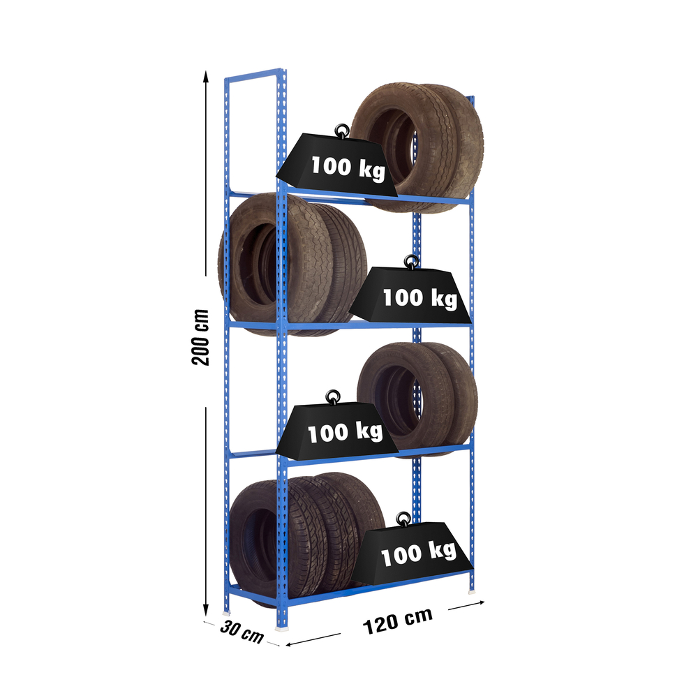 Rayonnage pour garage auto - 2000x1200x300 - 4 niveaux Bleu - SIMON RACK - 8435104944660