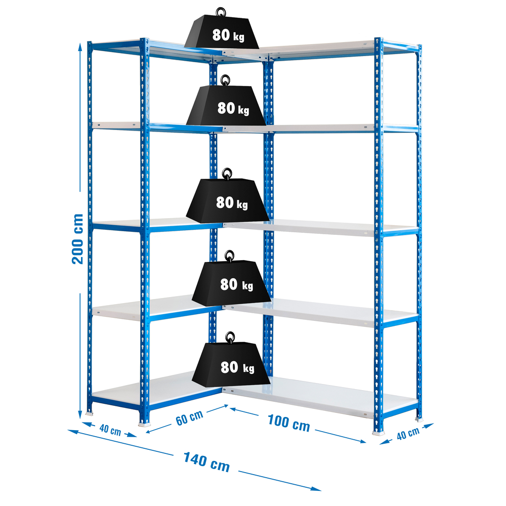 Étagère en kit charge légère sans vis 2000x1400x400 - 10 niveaux Bleu/Blanc - SIMON RACK - 8435104944721