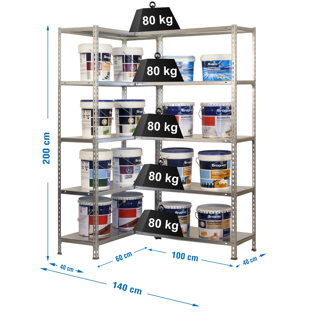 Étagère en kit charge légère sans vis 2000x1400x400 - 10 niveaux Galvanisé - SIMON RACK - 8435104944738