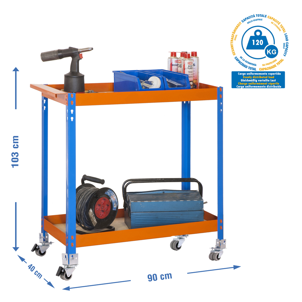 Armoire de rangement - 1030x900x400 - 2 niveaux Bleu/Orange/Bois - SIMON RACK - 8435104946299