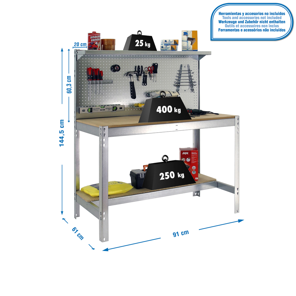 Kit établi Bricolage - 1445x910x610 - 3 niveaux Bois - SIMON RACK - 8435104946831