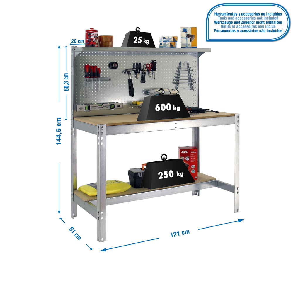 Kit établi Bricolage - 1445x1210x610 - 3 niveaux Bois - SIMON RACK - 8435104946862