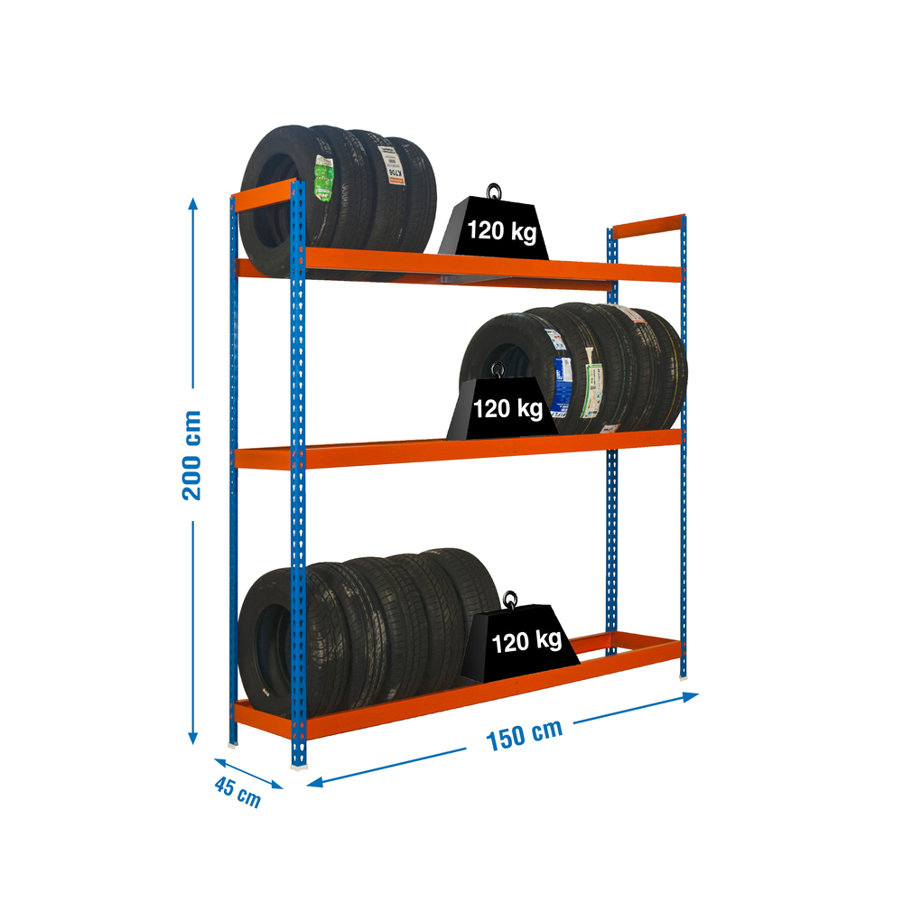 Rayonnage pour garage auto - 2000x1500x450 - 3 niveaux Bleu/Orange - SIMON RACK - 8435104947449