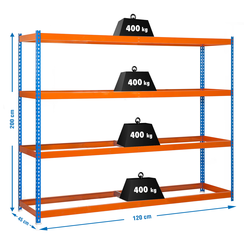Étagère charge moyenne 400kg - 2000x1200x450 - 4 niveaux Bleu/Orange - SIMON RACK - 8435104949658