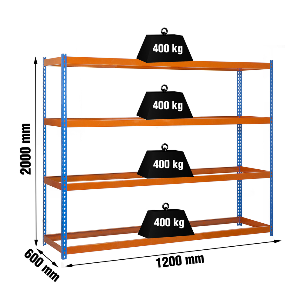 Étagère charge moyenne 400kg - 2000x1200x600 - 4 niveaux Bleu/Orange - SIMON RACK - 8435104949665