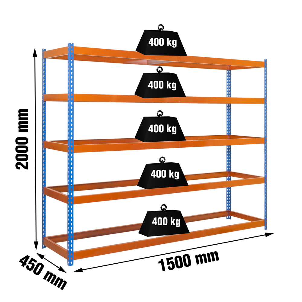 Étagère charge moyenne 400kg - 2000x1500x450 - 5 niveaux Bleu/Orange - SIMON RACK - 8435104949788
