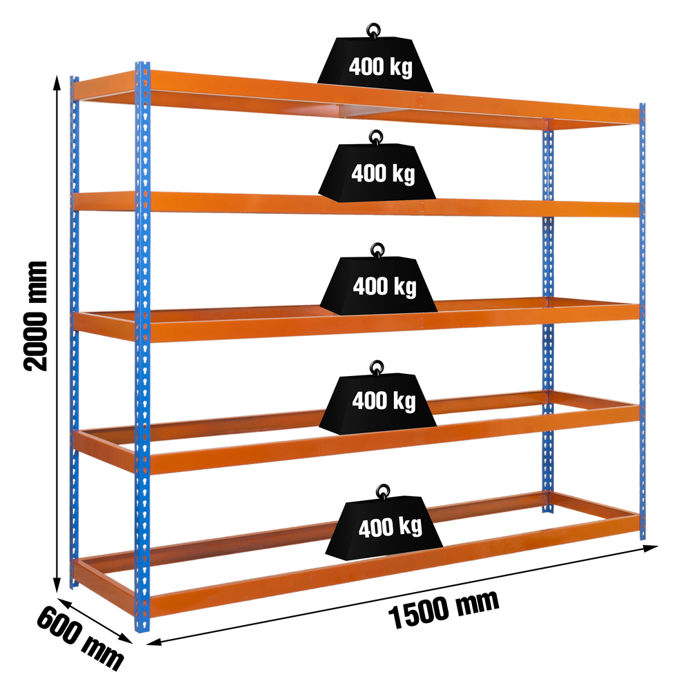 Étagère charge moyenne 400kg - 2000x1500x600 - 5 niveaux Bleu/Orange - SIMON RACK - 8435104949795
