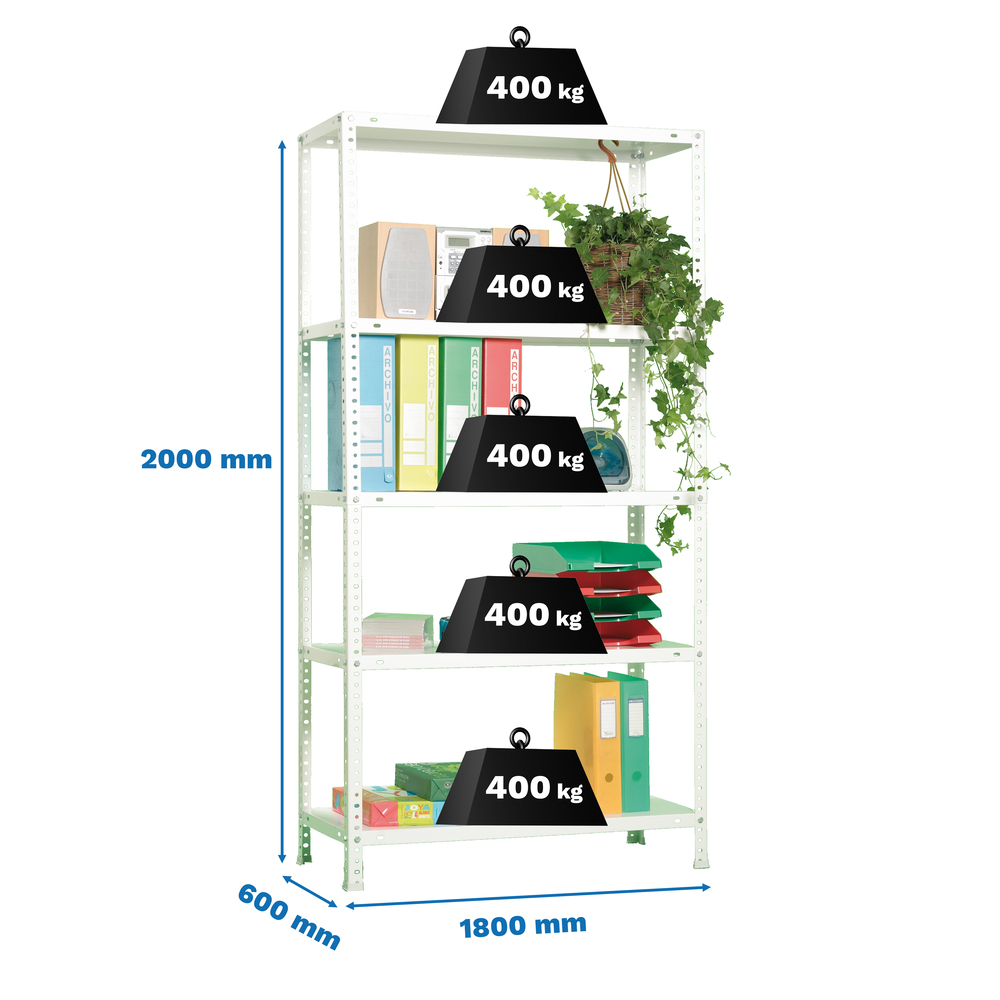 Étagère charge moyenne 400kg - 2000x1800x600 - 5 niveaux Bleu/Orange - SIMON RACK - 8435104949818