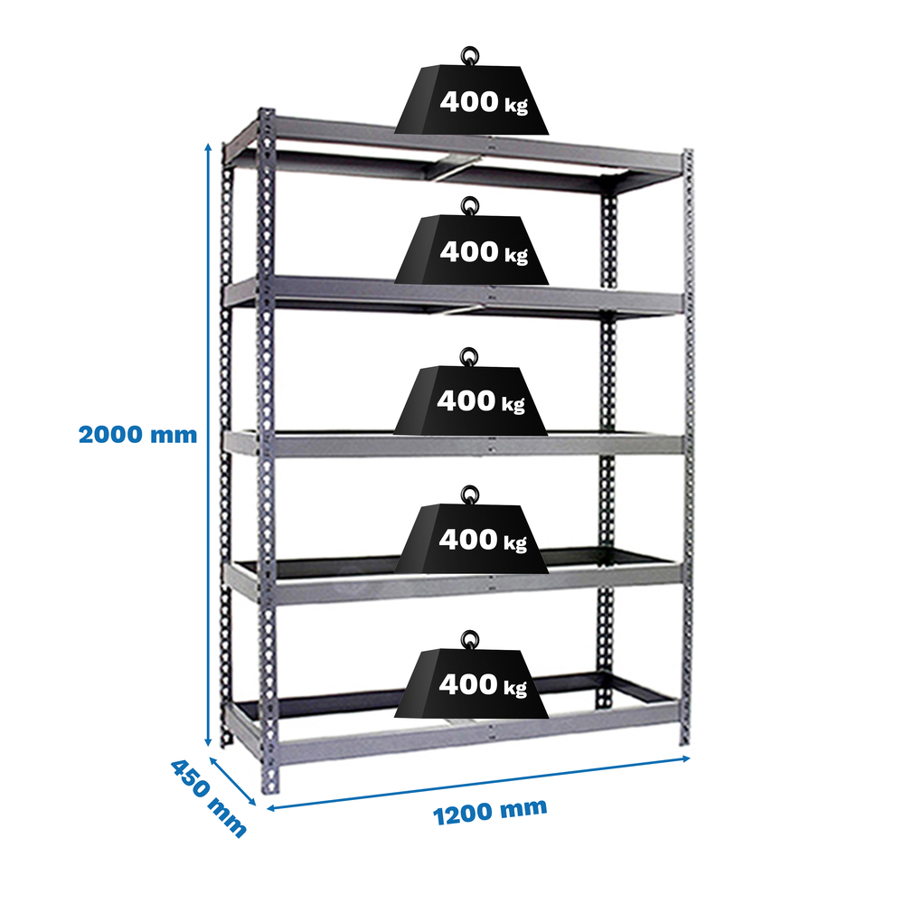 Étagère charge moyenne 400kg - 2000x1200x600 - 5 niveaux Galvanisé - SIMON RACK - 8435104949832