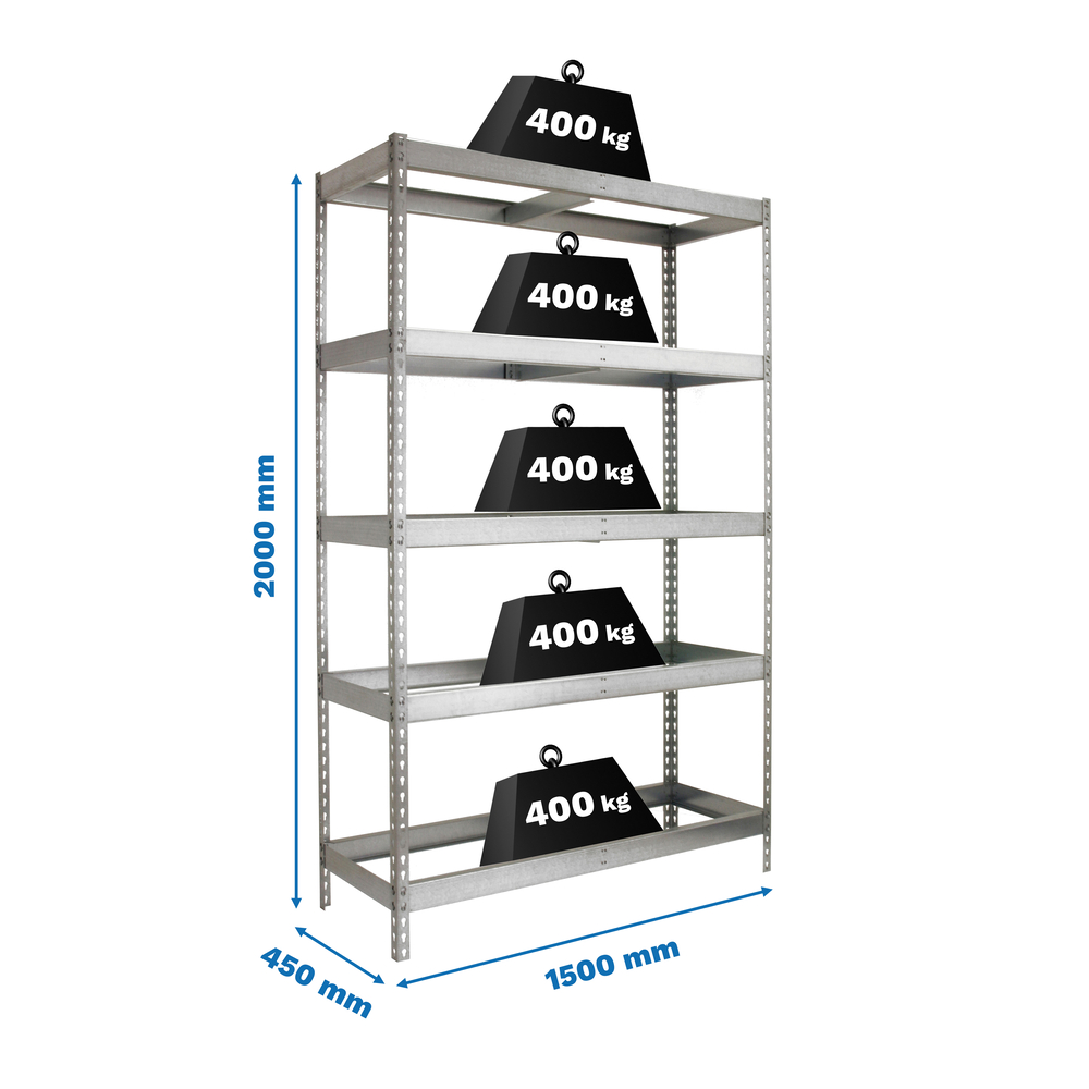 Étagère charge moyenne 400kg - 2000x1500x450 - 5 niveaux Galvanisé - SIMON RACK - 8435104949849