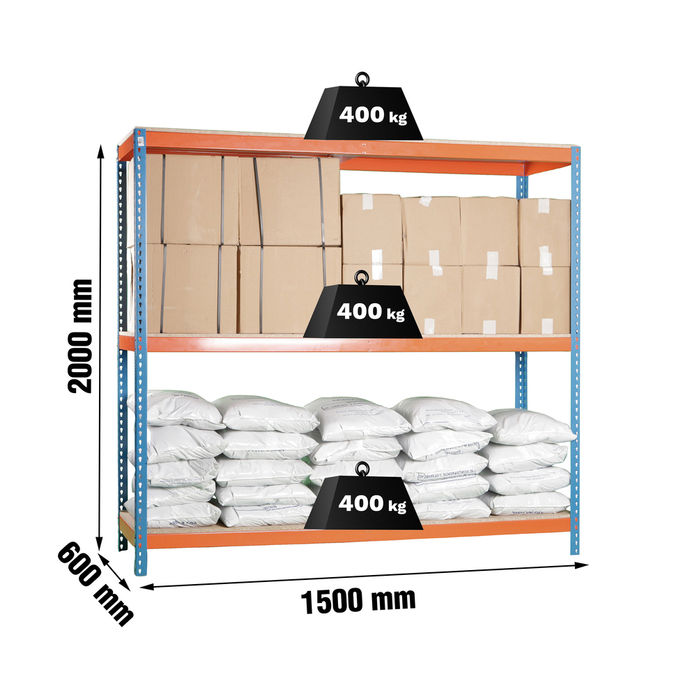 Étagère mobile charge moyenne 400kg - 2000x1500x600 - 3 niveaux Bleu/Orange/Bois - SIMON RACK - 8435104949917