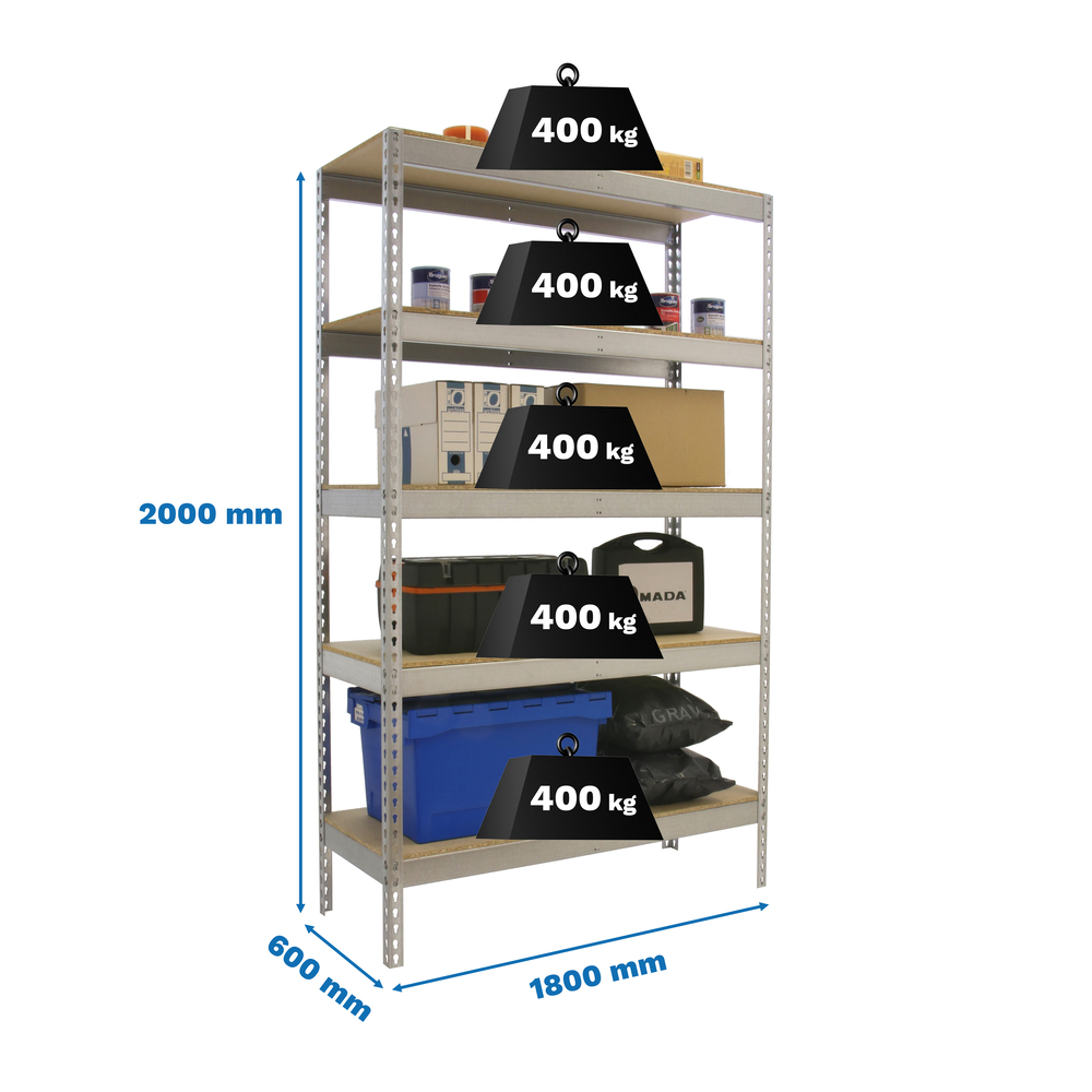Étagère charge moyenne 400kg - 2000x1800x600 - 5 niveaux Bois - SIMON RACK - 8435104950111