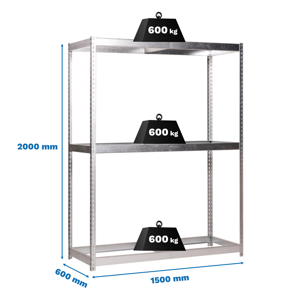 Étagère charge moyenne 500 à 600kg - 2000x1500x600 - 5 niveaux Galvanisé - SIMON RACK - 8435104950838