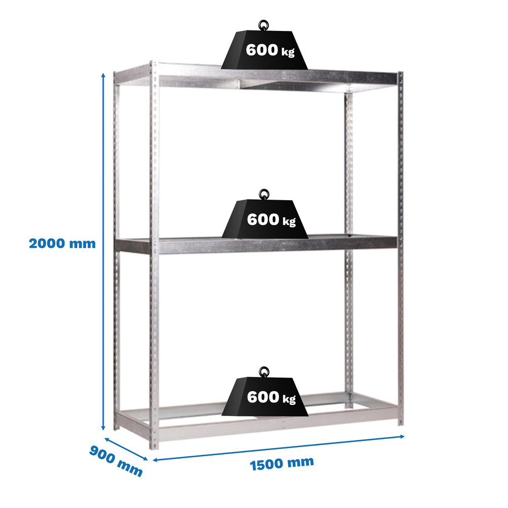 Étagère charge moyenne 500 à 600kg - 2000x1500x900 - 5 niveaux Galvanisé - SIMON RACK - 8435104950845