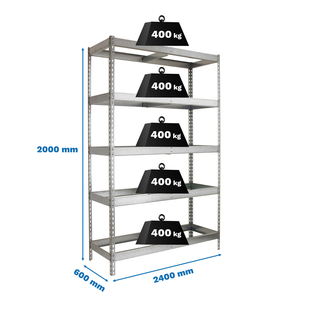 Étagère charge moyenne 500 à 600kg - 2000x2400x600 - 5 niveaux Galvanisé - SIMON RACK - 8435104950890