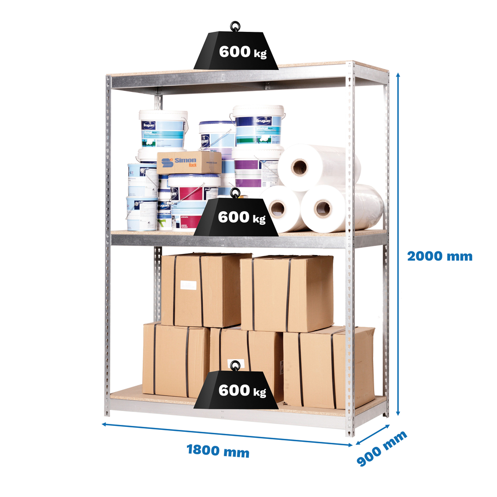 Étagère charge moyenne 500 à 600kg - 2000x1800x900 - 3 niveaux Bois - SIMON RACK - 8435104951033