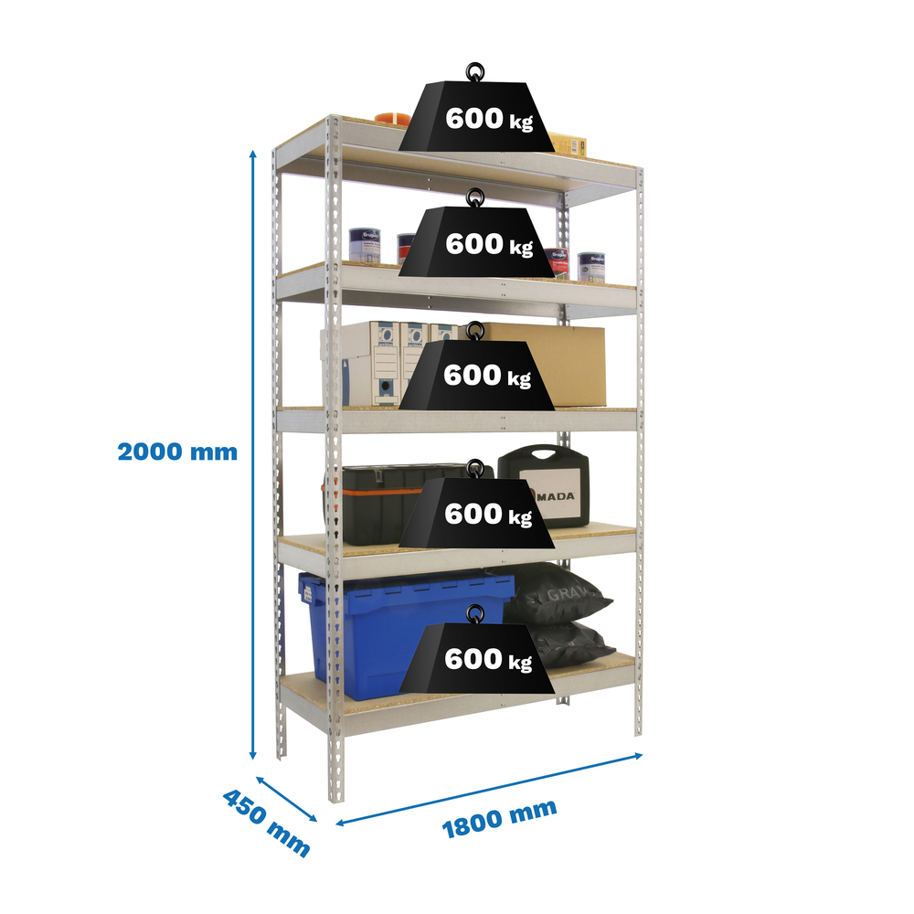 Étagère charge moyenne 500 à 600kg - 2000x1800x450 - 5 niveaux Bois - SIMON RACK - 8435104951170