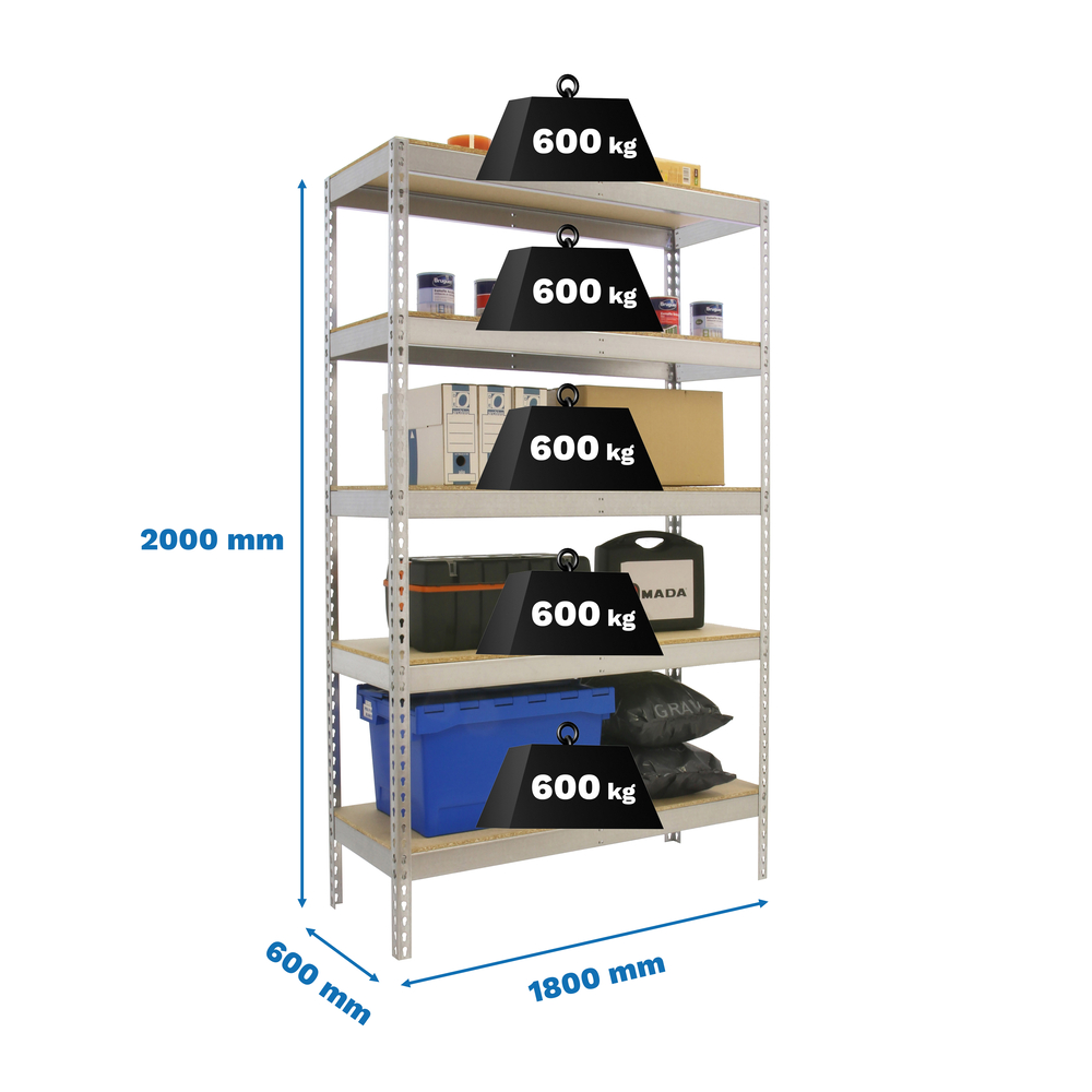 Étagère charge moyenne 500 à 600kg - 2000x1800x600 - 5 niveaux Bois - SIMON RACK - 8435104951187
