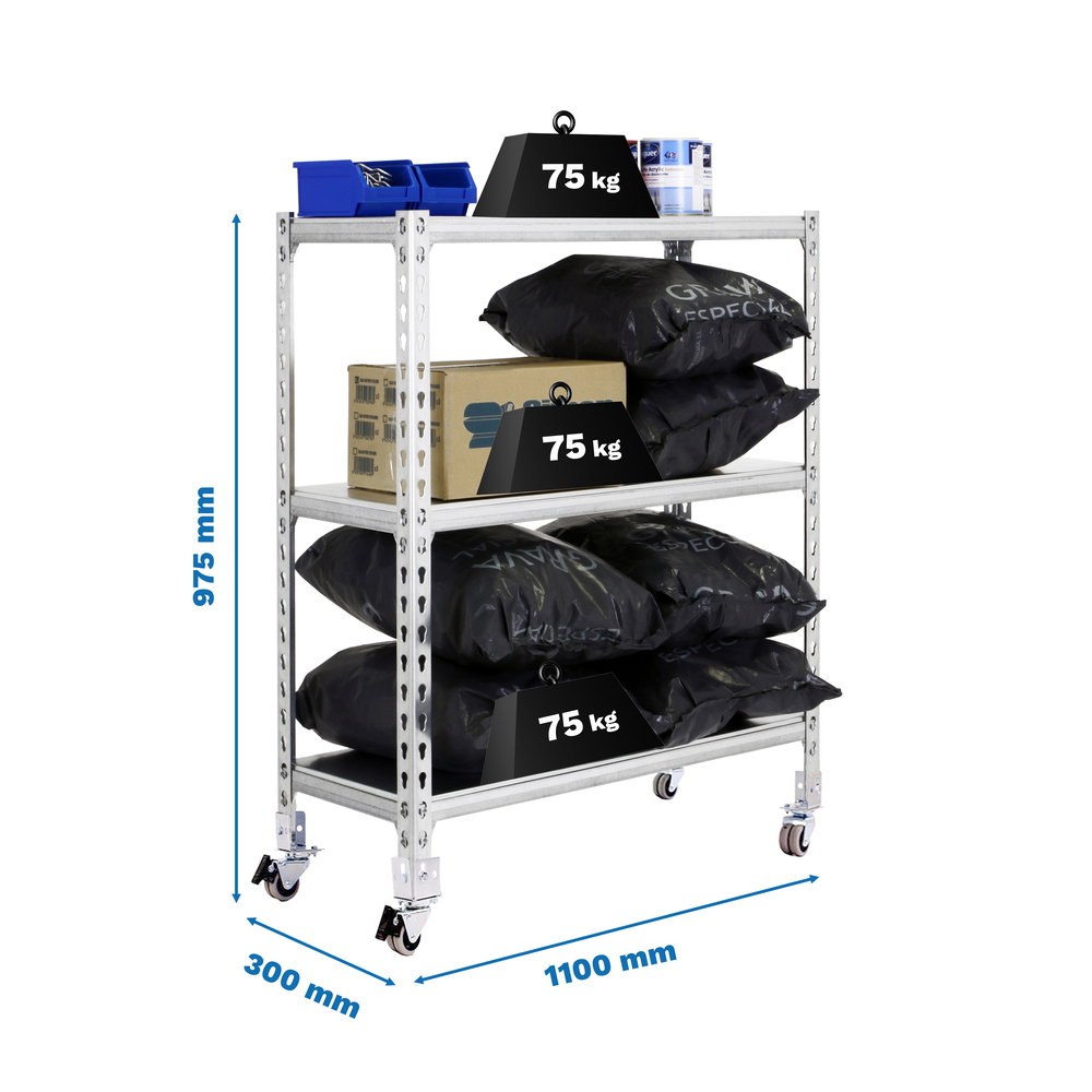 Rayonnage mobile métallique léger sans vis 975x1100x300 - 3 niveaux Galvanisé - SIMON RACK - 8435104952894