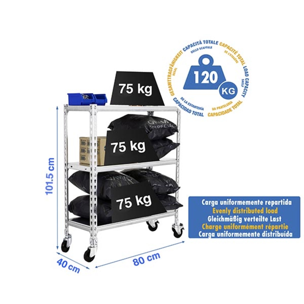 Rayonnage mobile métallique léger sans vis 975x800x400 - 3 niveaux Galvanisé - SIMON RACK - 8435104952931