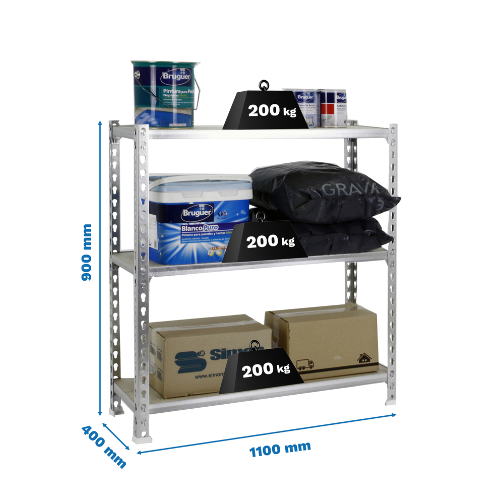 Rayonnage bois-métal léger sans vis 900x1100x400 - 3 niveaux Bois - SIMON RACK - 8435104954973