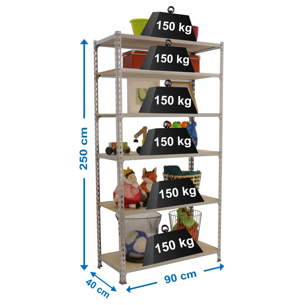 Rayonnage bois-métal léger sans vis 2500x900x400 - 6 niveaux Bois - SIMON RACK - 8435104955376