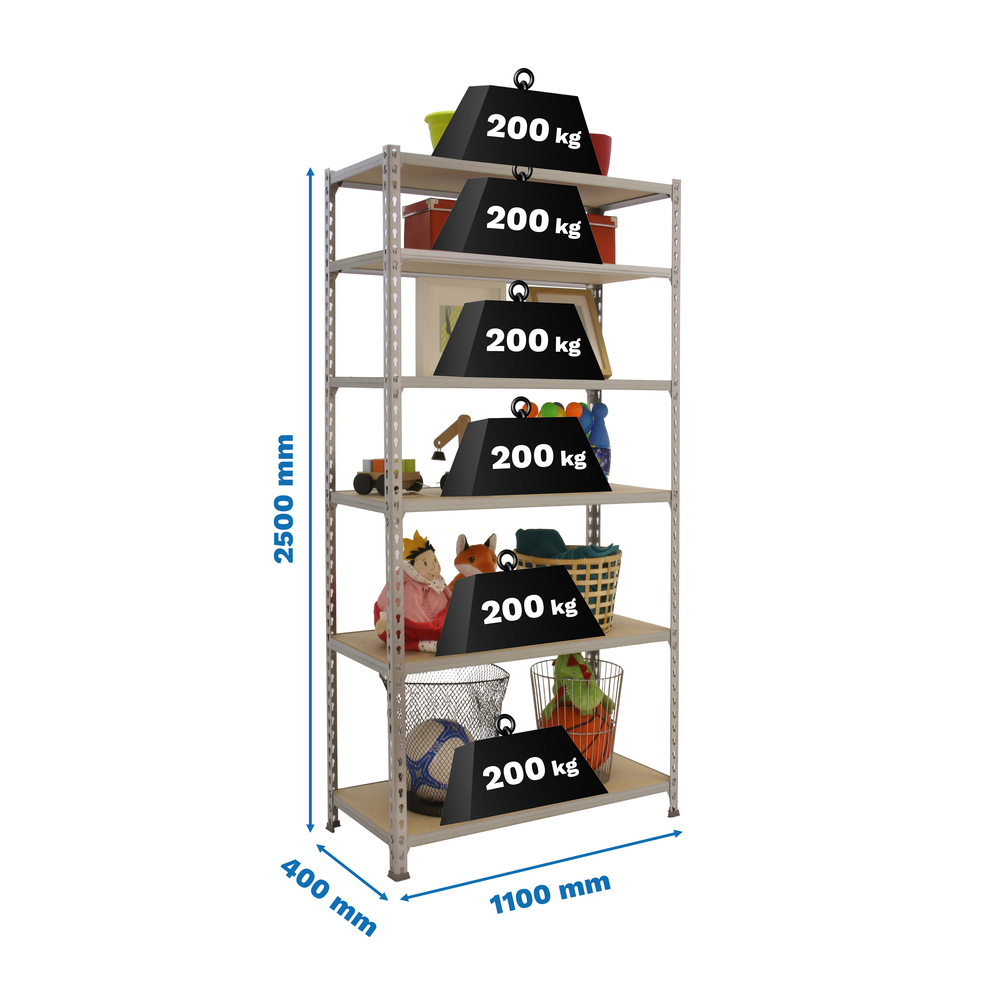 Rayonnage bois-métal léger sans vis 2500x1100x400 - 6 niveaux Bois - SIMON RACK - 8435104955451