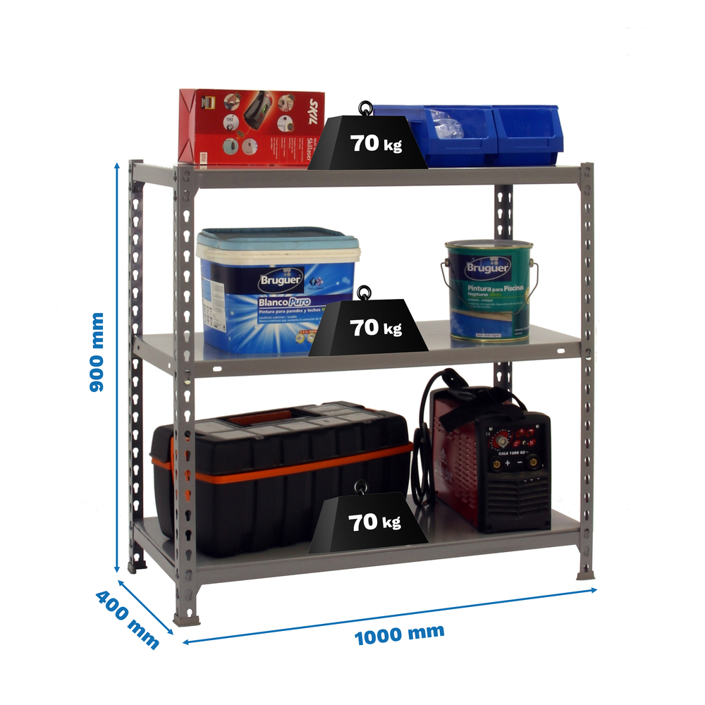 Étagère en kit charge légère sans vis 900x1000x400 - 3 niveaux Gris - SIMON RACK - 8435104955819