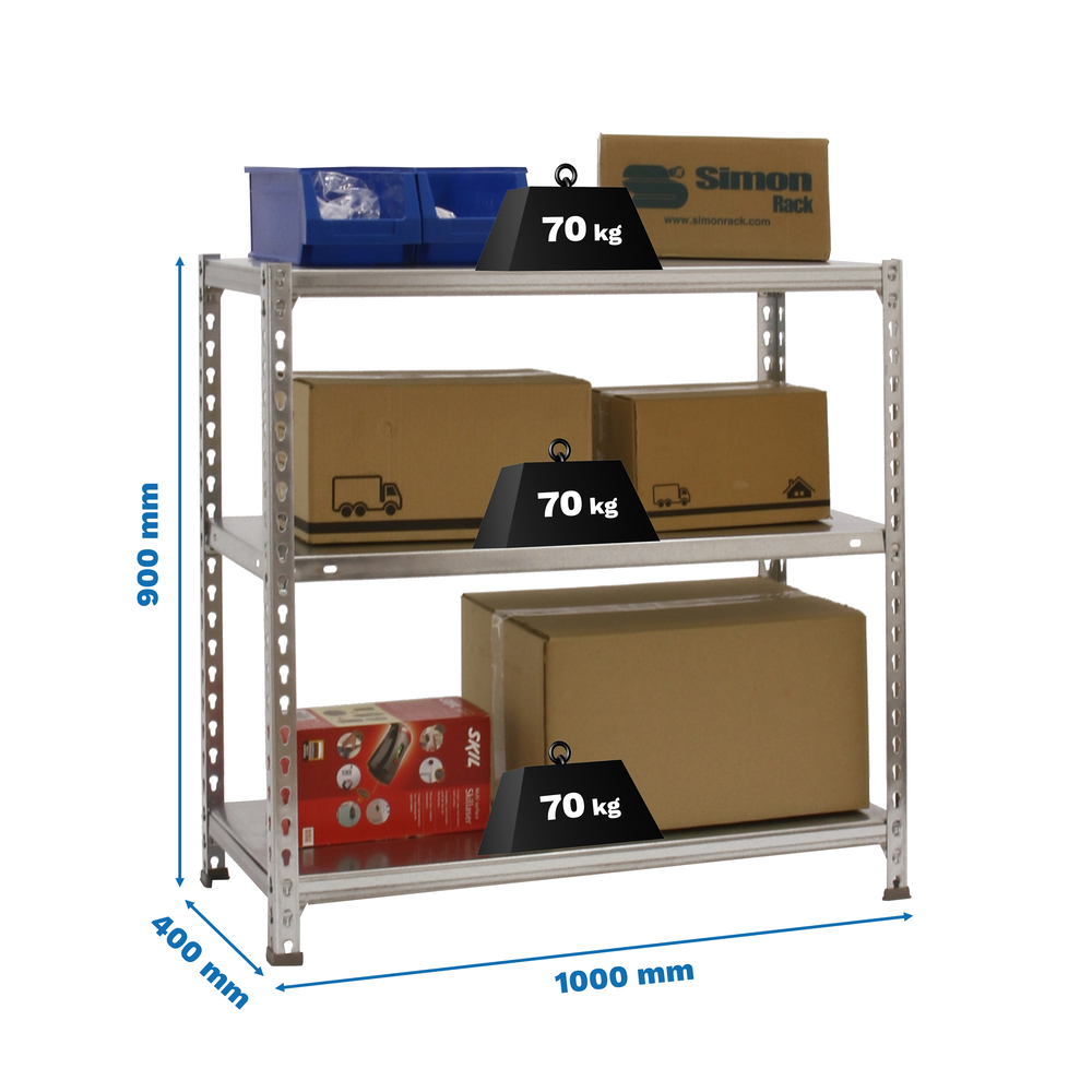 Étagère en kit charge légère sans vis 900x1000x400 - 3 niveaux Galvanisé - SIMON RACK - 8435104955826