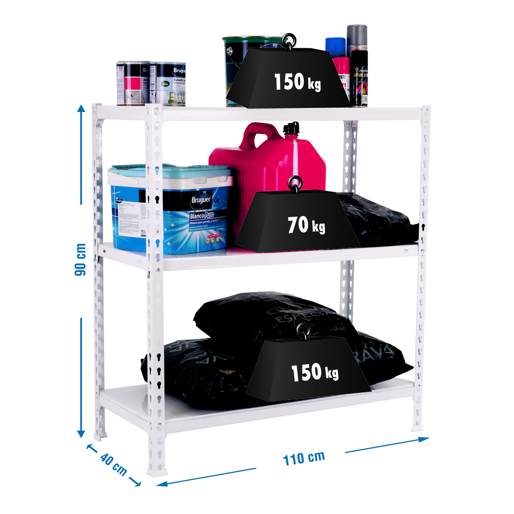 Étagère en kit charge légère sans vis 900x1100x400 - 3 niveaux Blanc - SIMON RACK - 8435104955833